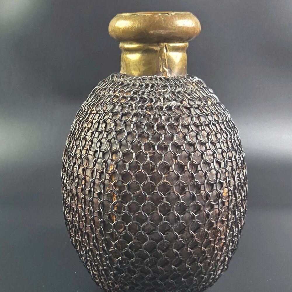 Antique French Brass and Metal Chain Vase – 10" Tall - Picture 4 of 9
